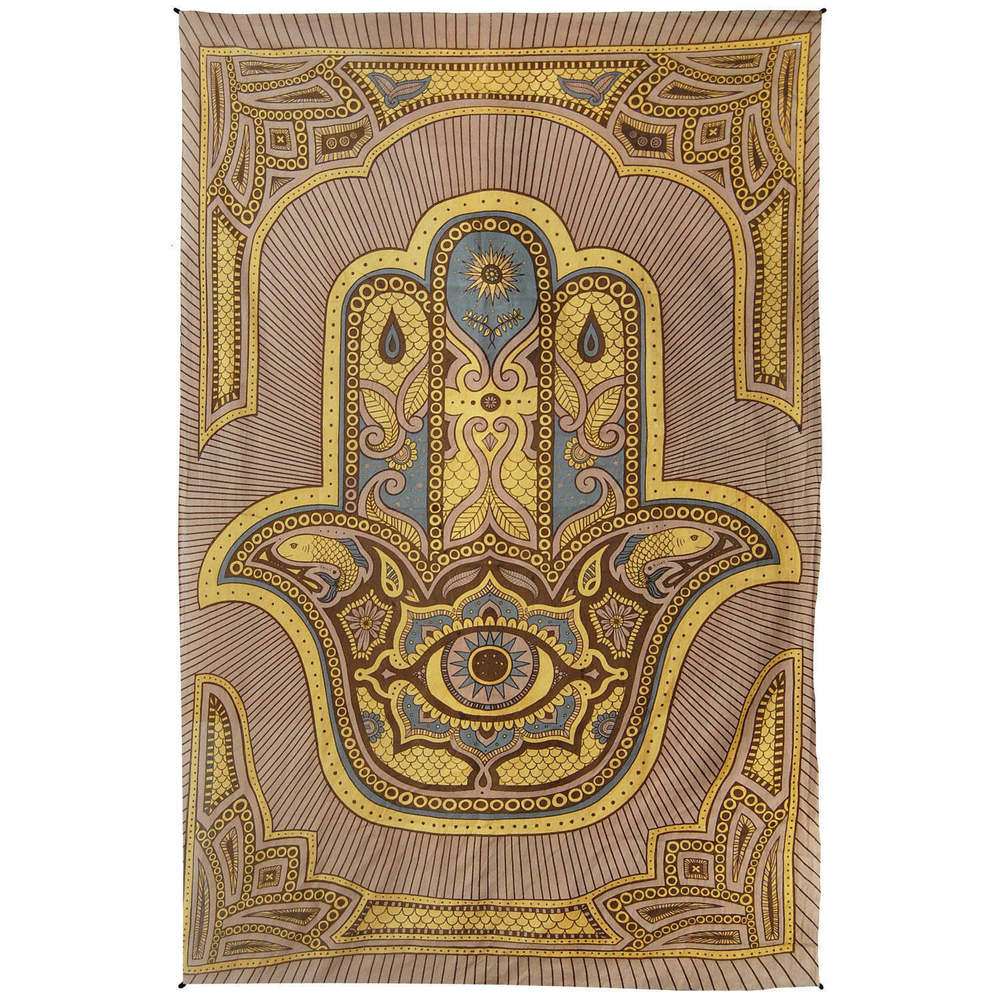 Hamsa Hand Tapestry Brown 52x80" by Zest For Life